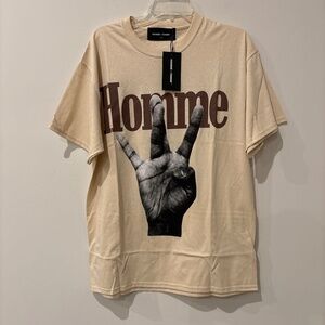 Homme and Femme Twisted Fingers Tee Cream with Brown Tee Mens Large